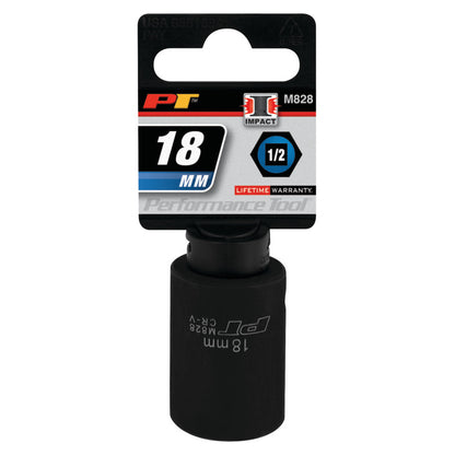 Performance Tool Impact Socket 1/2" Drive 6 Point Metric