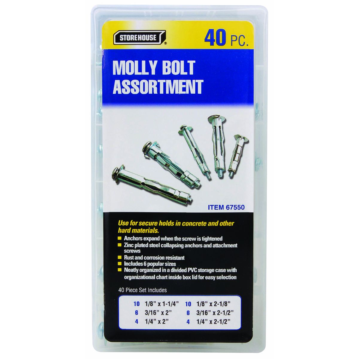 Molly Bolt Assortment, 40 Piece