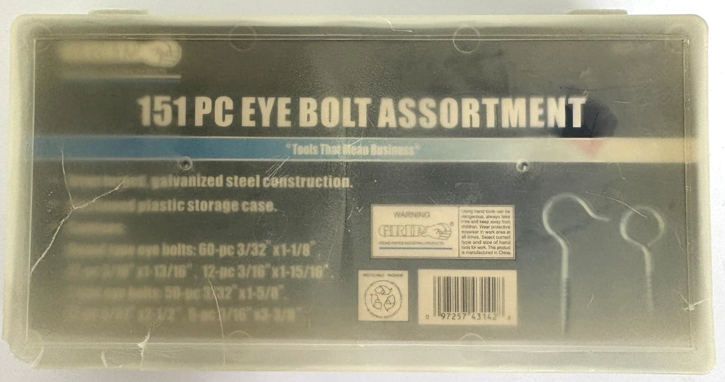 151 PIECE EYE BOLT & HOOK ASSORTMENT ZINC GRIP 43142